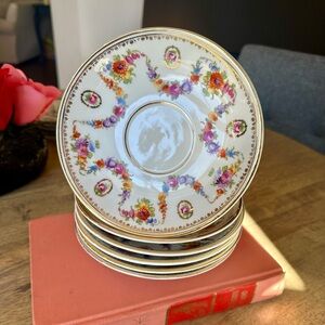6 Vintage Dresden Floral Garden Saucers